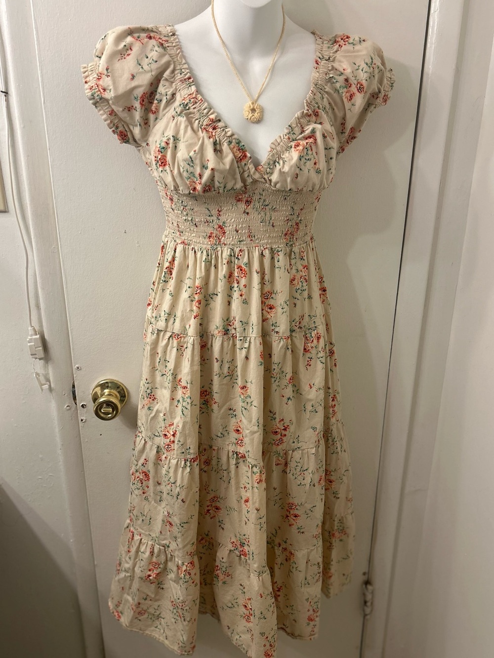 WeWoreWhat Floral Cotton Blend Smocked Puff Sleeve Maxi Dress M